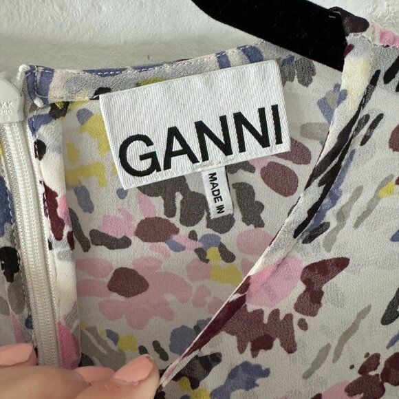 GANNI Egrite Floral Pleated Georgette Dress SMALL - Picture 3 of 5